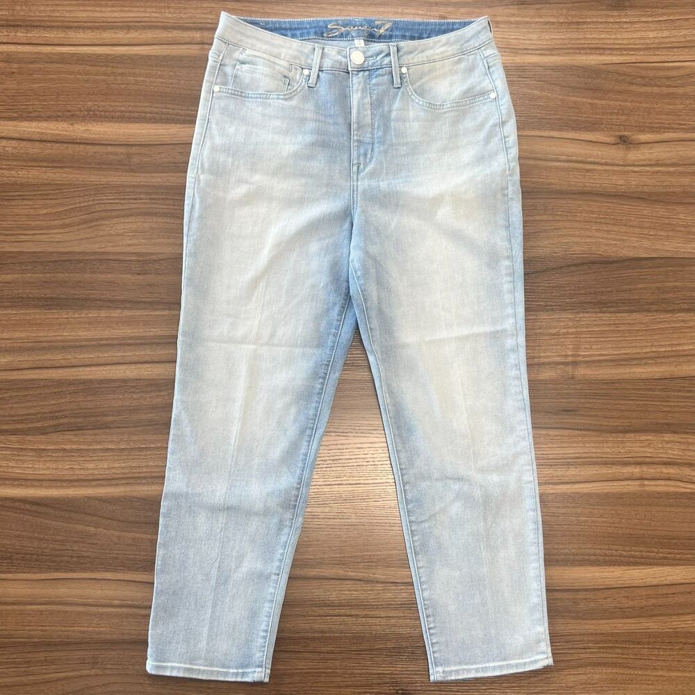 Seven7 Stovepipe Straight Jeans Sz 14 (34x26) Light Wash Stretch Denim High Rise